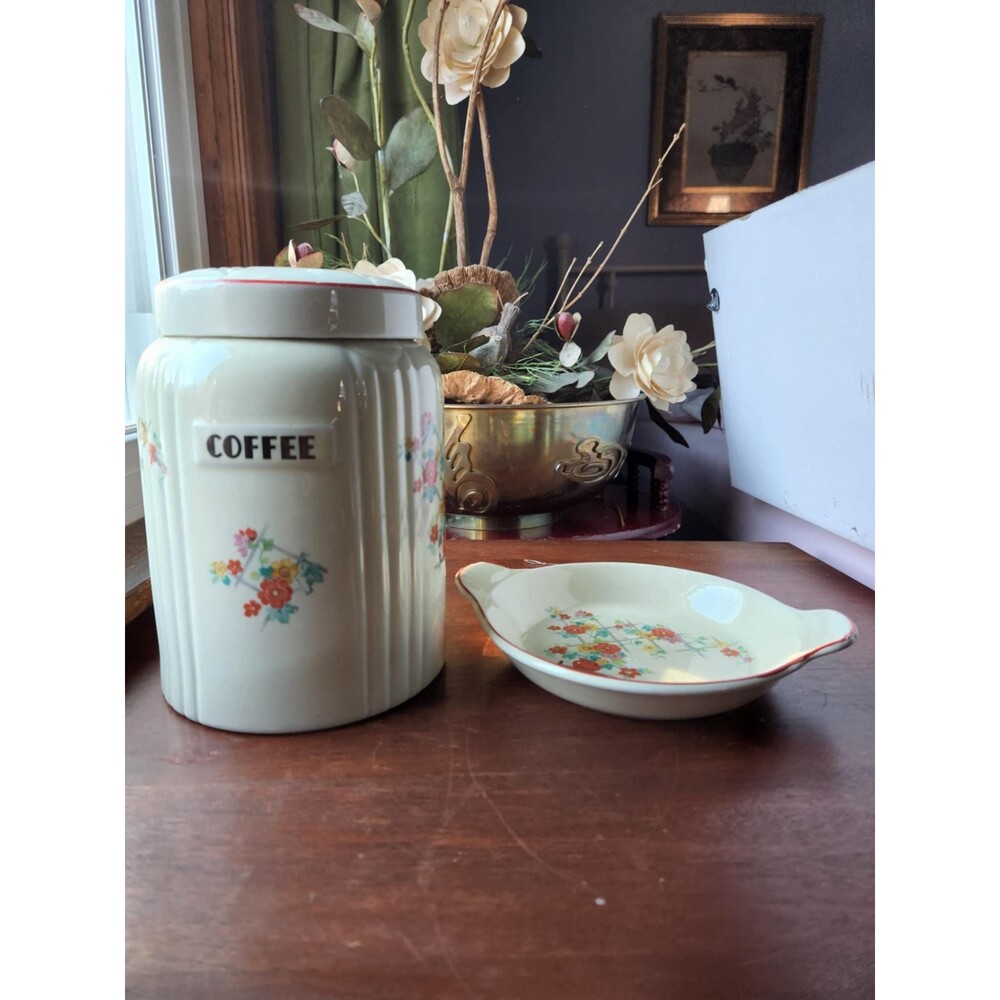 Vintage Hall Lattice Canister and butter dish | cottagecore coffee decor